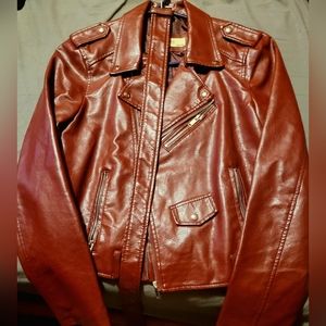 Maroon Faux leather Biker jacket